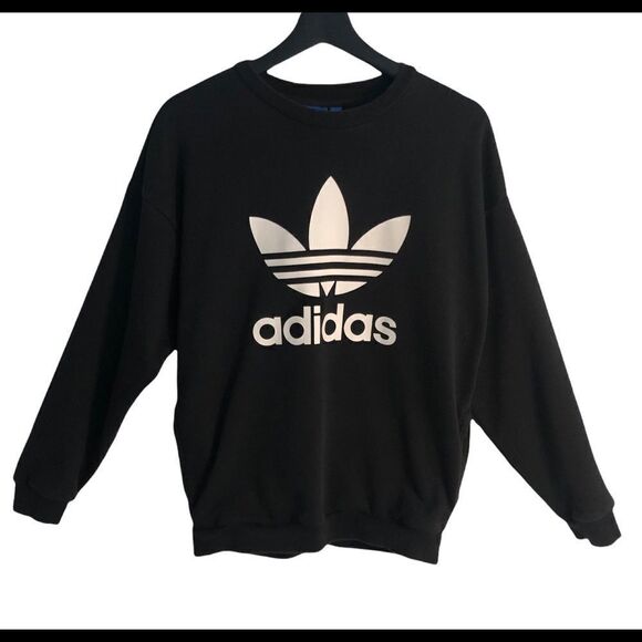 Adidas Trefoil Logo Cotton Sweatshirt Black/White - Picture 3 of 12